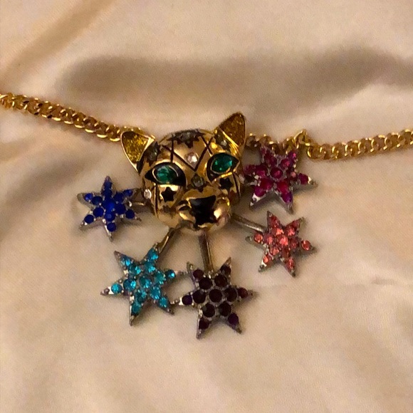 Betsey Johnson Gold Tone Leopard & Shooting Star Pendant Necklace NWT - Picture 8 of 16